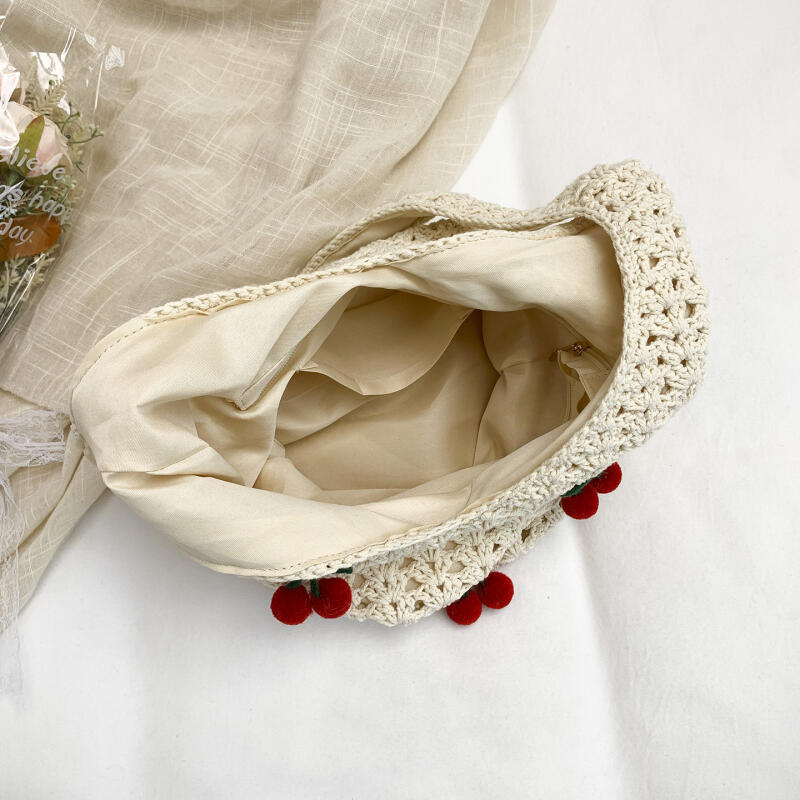 Charming Crochet Tote Bag with Cherry Embellishments – Handmade Summer Beach Bag for Women