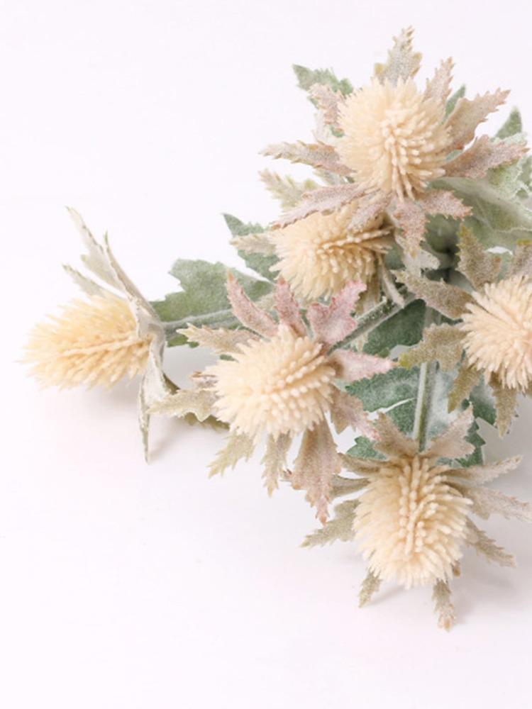 5 Pcs Artificial Flowers Artificial Flocking Eryngium Plastic Fake Plants Home Wedding Office Bedroom Living Room Coffee Table Decoration