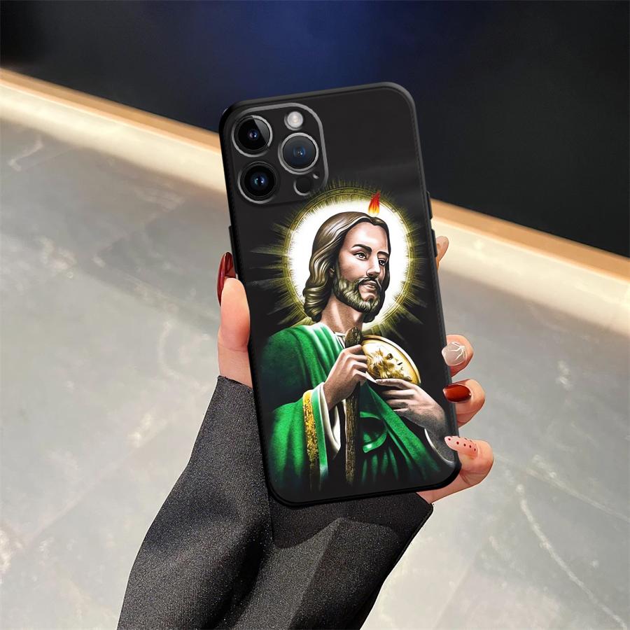 The Cross Jesus Pattern Black Soft Phone Cover Case for iPhone 13 12 11 17 Pro Max XS Max 7 8 15 16 14 Plus 17Air XR