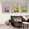 Italian Style Famous Building Background Fiat 500 Red Yellow Vespa Poster Print Wall Art Picture Canvas Painting Room Home Decor