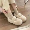 2025 Winter White Fluffy Beanie Shoes Women Wear French with Skirt Velvet Cotton Shoes with Mary Jane