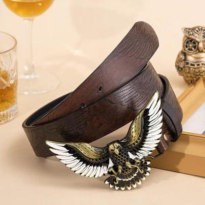 Cintura da Uomo in Pelle con Fibbia Aquila Retro Usurata - Accessorio Trendy per il Lavoro