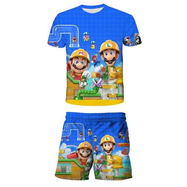 2025 MINISO Dětské oblečení Sady Cosplay Super Mario Trička Šortky 2 ks Obleky Děti Chlapci Dívky Topy Tričko Mario Bros Tričko Kalhoty Oblek