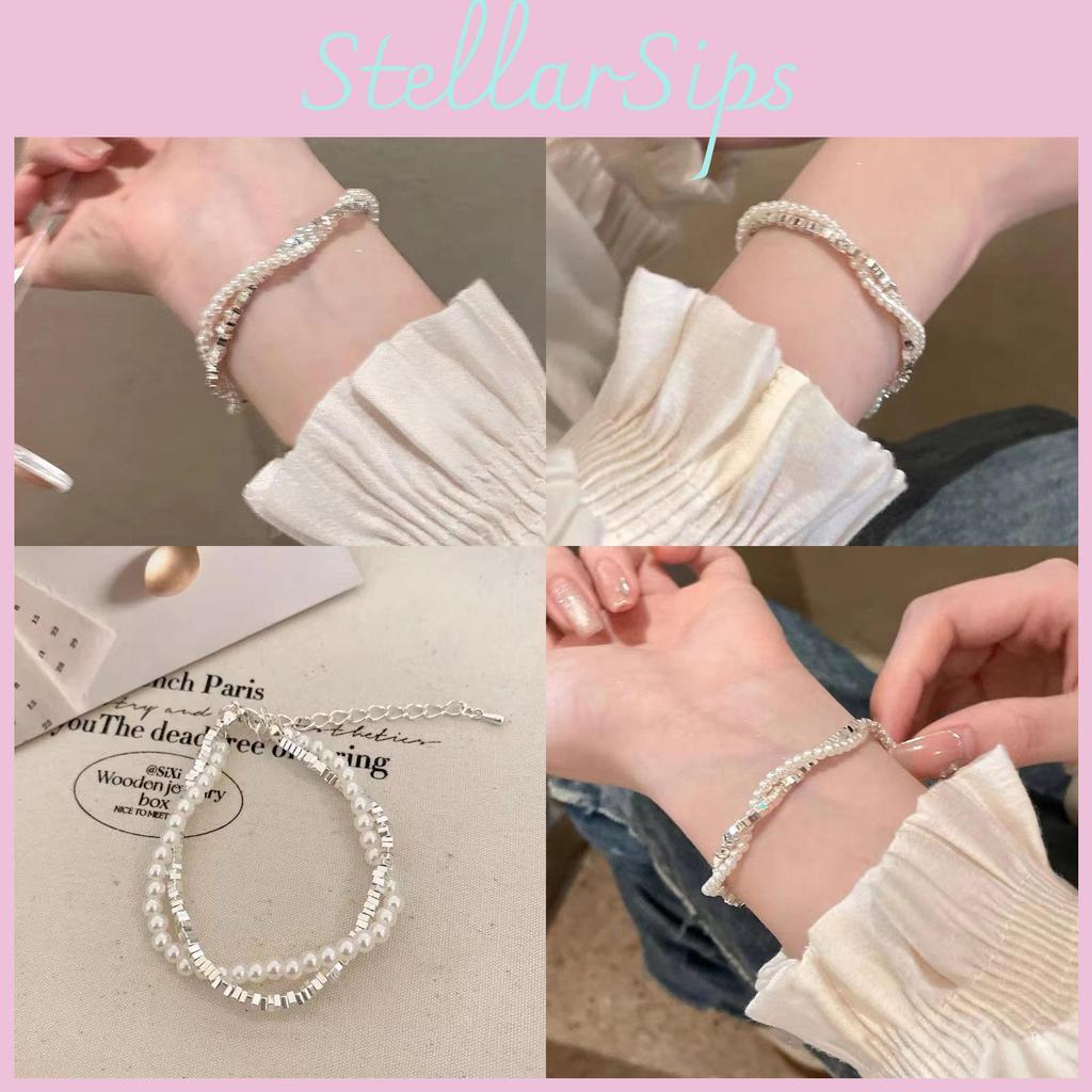 Womens Bracelet Pearl With Irregular Silver Beads And Tassel Accents For A Classy Look