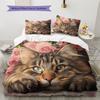 Maine Coon and Rose Pattern Bedding Home Decoration Birthday Gift (1 * duvet cover + 2 * pillowcase, without core)