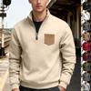 New Autumn/Winter Heavyweight Fleece-Lined Oversized Solid-Colour Patch Pocket Half-Zip Stand-Up Collar Men's Sweatshirt