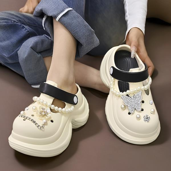 Fashion String Bead Shoes Woman 2025 Slippers For Swimming Pool Cover Toe Pantofle Platform Beach Flat New Slides Shoes Woman 2025 Slipp