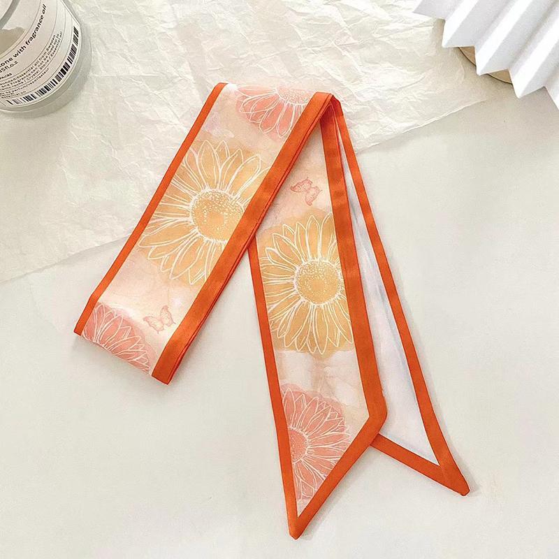 Luxary Brand Design Flower Print Silk Scarf for Women Fashion Hair Headband Foulard Lady Skinny Bag Scarves Neckerchief Tie