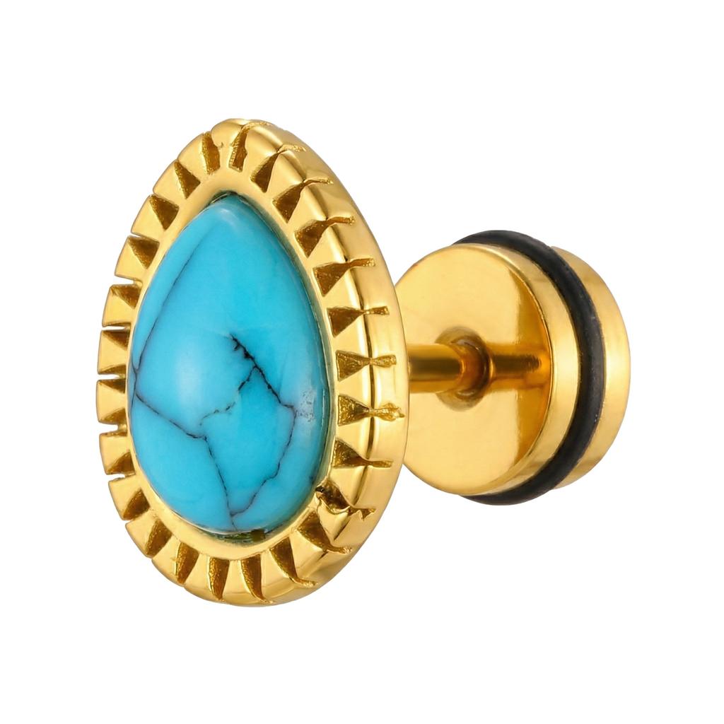 Vnox Vintage Gold Plated Water Drop Shaped Turquoise Stud Earrings, Stainless Steel Natural Stone Earrings Jewelry for Women