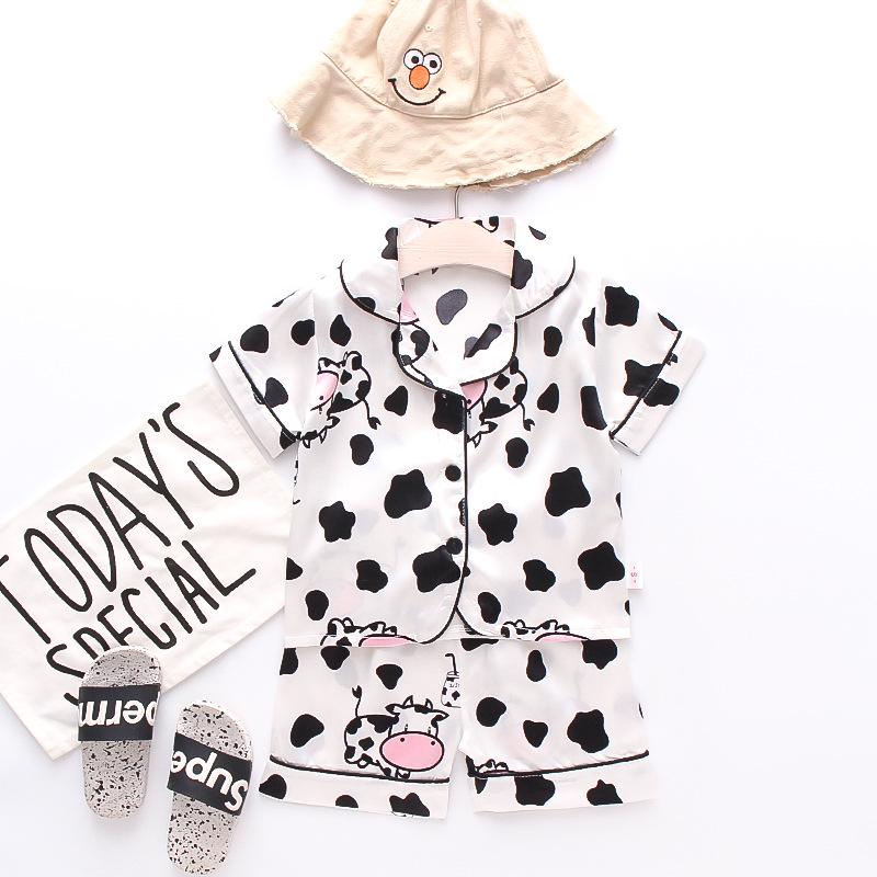 BB58 Mufurui Summer Kids' Silk Bear Cartoon Pajama Short Sleeve Two-Piece Set