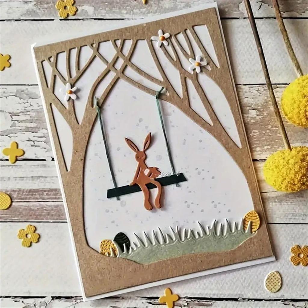 Rabbits Die Cut Tree Shape Die Cut Metal Templates Carbon Steel Cutting Dies for Card Making Scrapbooking Packaging