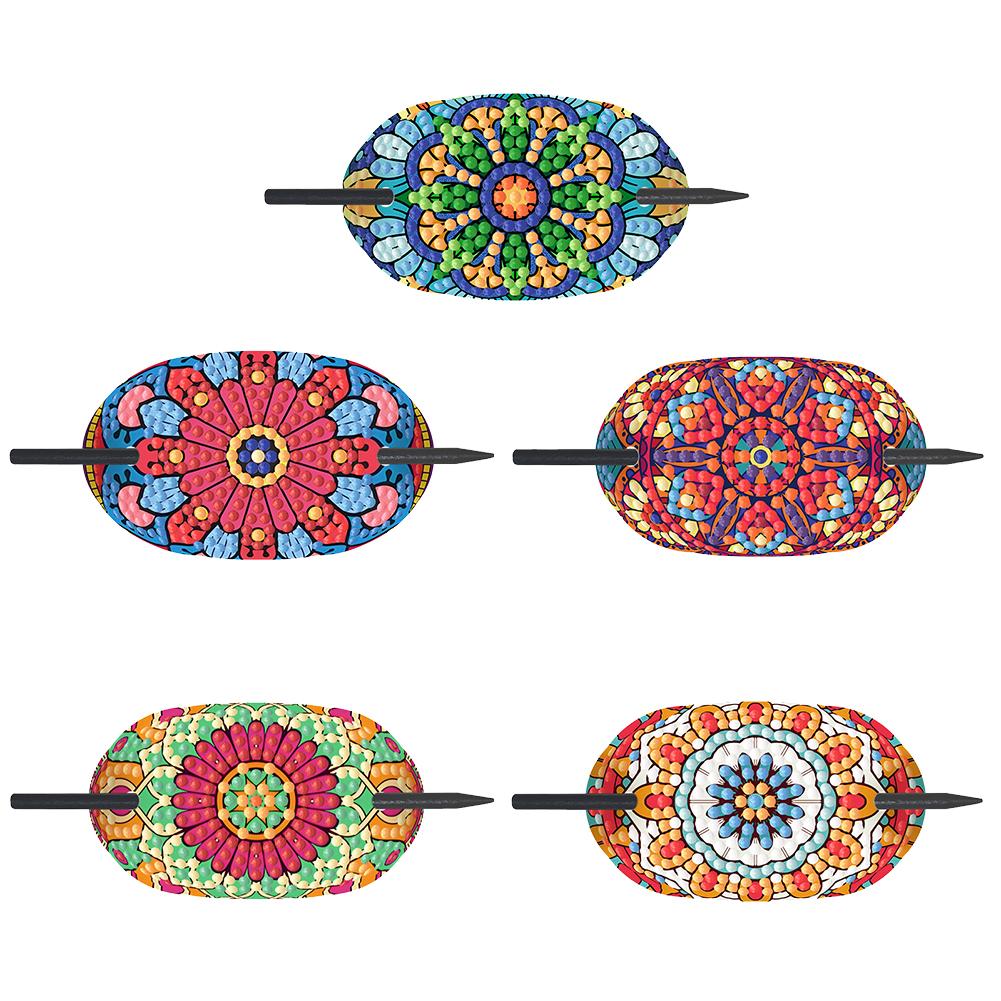 5Pcs PU Mandala Pattern Diamond Embroidery Painting Hairpins Kit Handmade Diamond Headware Hair Sticks Gifts for Women Girls