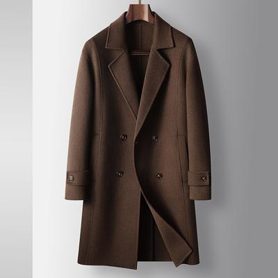 Casaco Trench de Lã Dupla-face Médio e Longo para Outono e Inverno, Jaqueta de Lã Dupla-face Quente Casual para Jovens