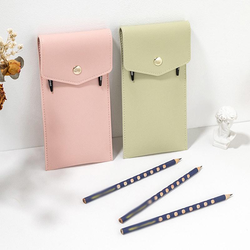 Pencilcase Faux Leather Large Capacity Multi-Slot Pouch - Pure Color Stationery Organizer / Pen Protective Case