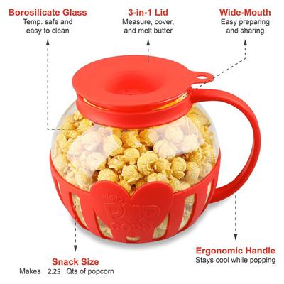 Mikrovlnný výrobník popcornu Borosilikátový popkornovač s víčkem s dvojí funkcí pro zdravé domácí svačiny Rychlá příprava popcornu