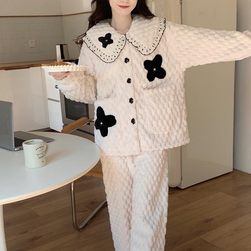 Pajamas Women's Autumn And Winter Cardigan  Long Sleeved two-Piece Pajamas Suit
