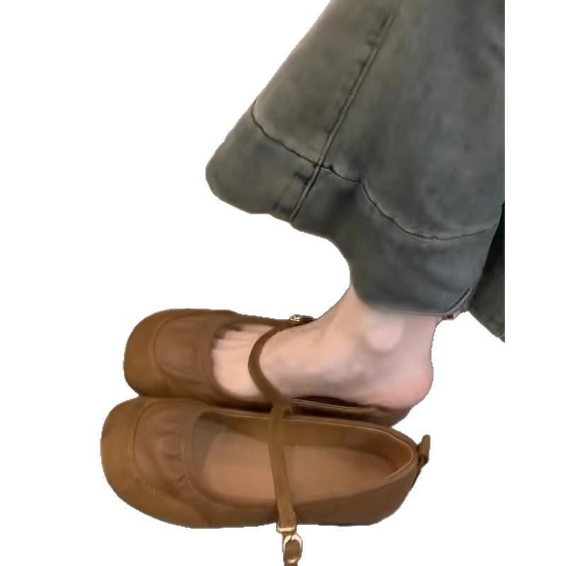 Verze ovčí kůže~ Boty Mary Jane z pravé kůže s plochou podrážkou v retro stylu s jednoslovnou přezkou, dámské francouzské lehké boty na dojíždění, společenské boty