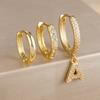 3PCS Stainless Steel Earrings Trend Crystal English 26 Letters A-Z Charm Piercing Earrings Set For Women Wedding Party Jewelry