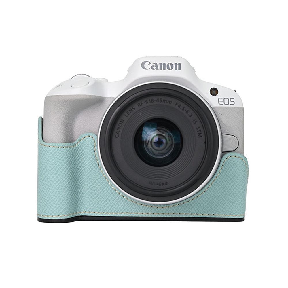 Palm Print PU Leather Camera Half Case for Canon EOS R50 R100 Bottom Opening Shockproof Cover