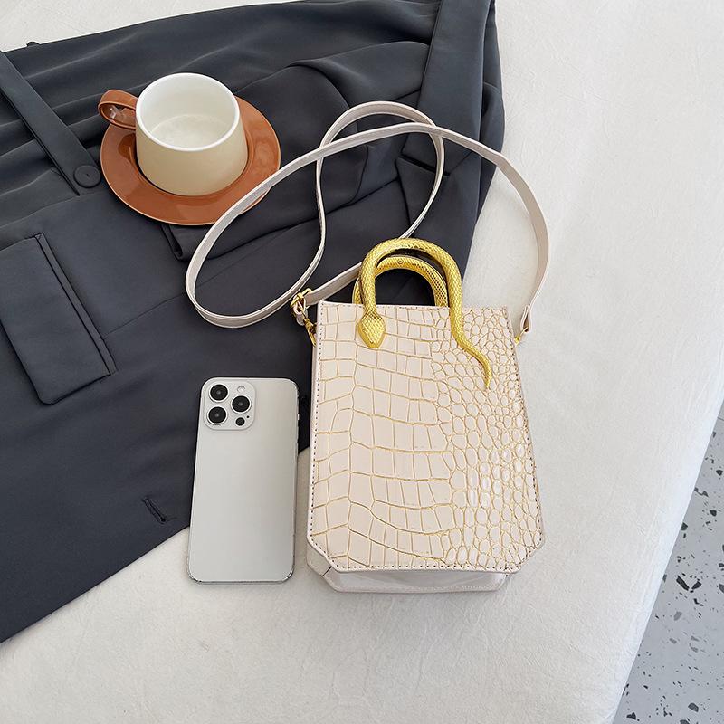 Bags Bags Women's Bags 2025 New European and American Fashion Stone Pattern Personalized Retro Glossy Portable Messenger Tote Bag