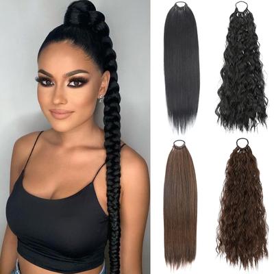 Estensione per Capelli Sintetica Lunga Liscia Riccia Coda di Cavallo Elastico Intrecciata Soffice Coda di Cavallo per Uso Quotidiano Donna