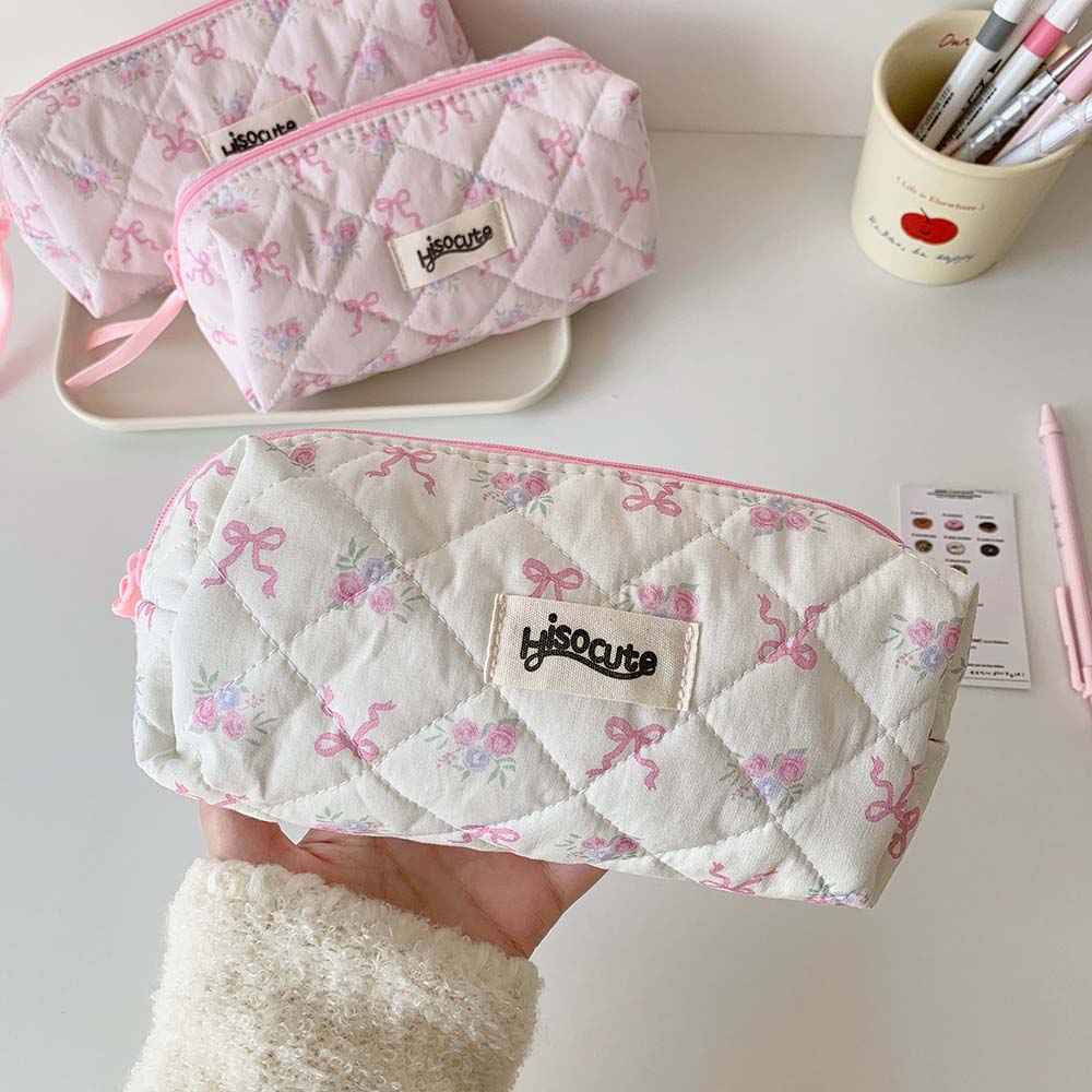 Desktop Storage Bow Stationery Bag Pink/White Bow Pencil Pouch Korean Style Pencil Case Office