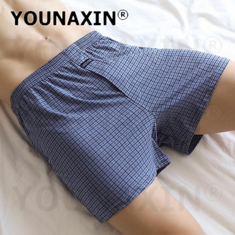 Men's Cotton Boxer Briefs High Waist Casual Plaid Pajama Shorts Plus Size Big Underwear Home Sleep Bottoms M L XL 2XL 3XL