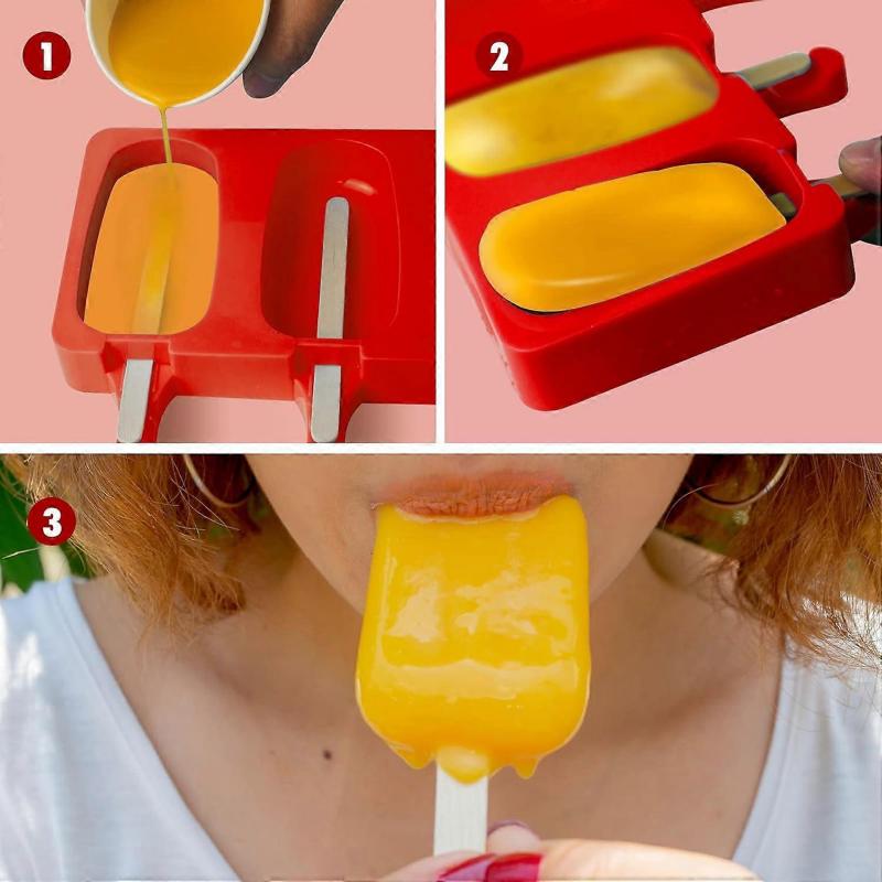 Ice Lolly Moulds 2Pcs, 4 Cavities Oval Lollipop Moulds, Silicone Ice Popsicle Mould for DIY Ice Cream with  20 Lollipop Sticks