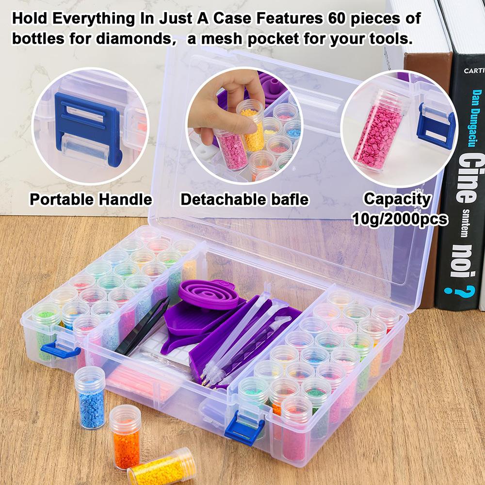 119pcs 5D DIY Diamond Painting Tools Container Case With 40 Slots Storage Container Box,drill pen,Clay ,Tray and Funnel Kits