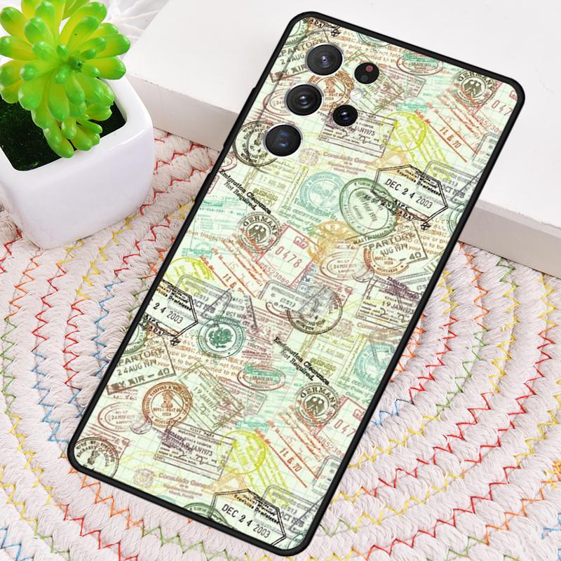 Retro Post Card Passport Stamps Phone Case For Samsung Galaxy note 10 pro S26 S25 S24 S23 S22 Ultra Plus S21 FE S20 Cover