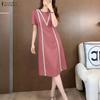 Women Casual Round Neck Splic Short Sleeve Sheath Dress