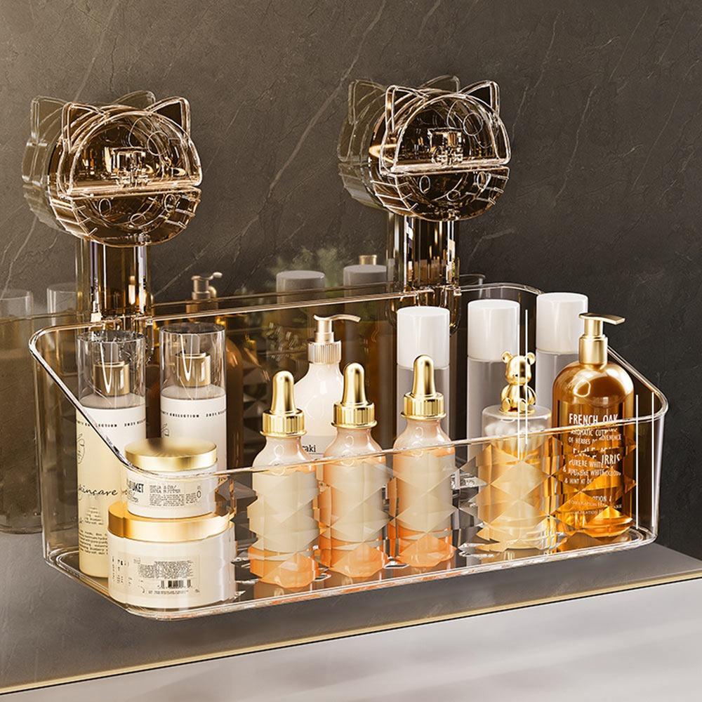 

Wall Mounted Suction Cup Storage Rack No Hole Drainage Shelf Kitchen Storage Basket for Shower Transparent gold