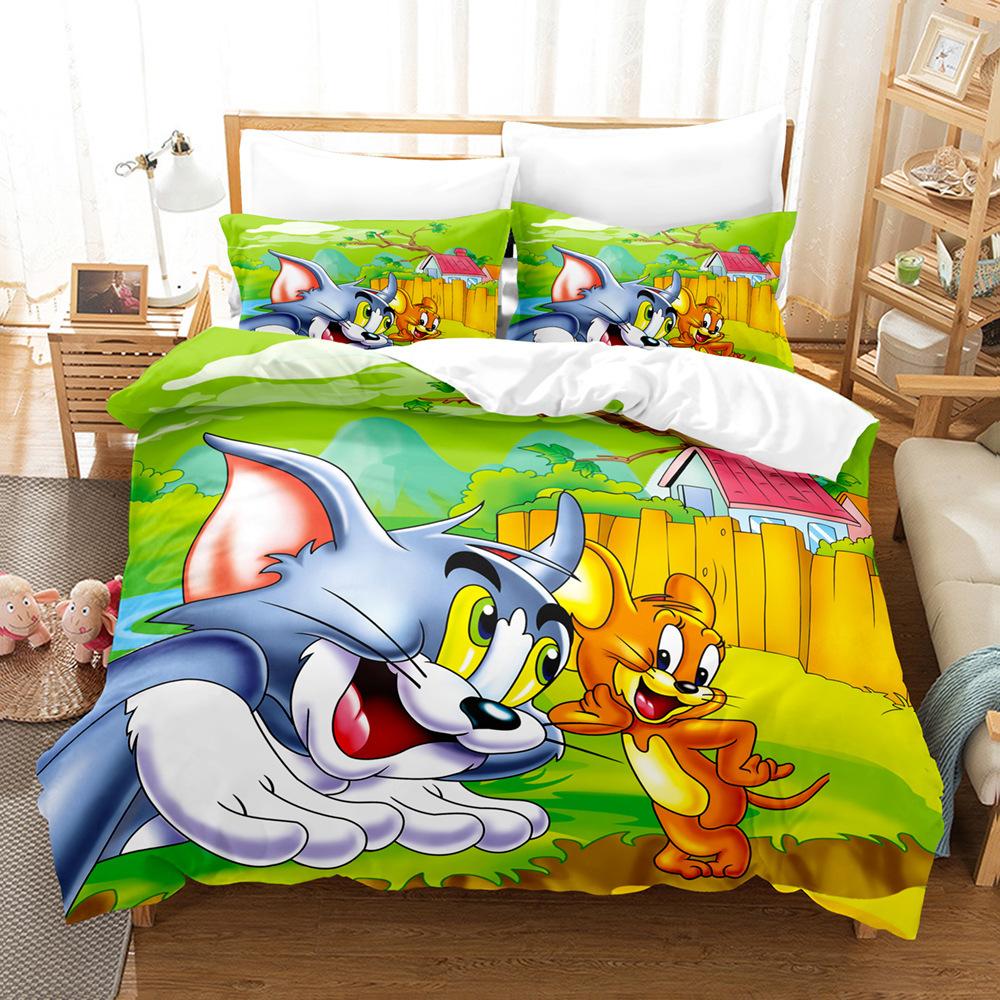 Quilt Cover Bedding Three-Piece Digital Printing Kit Cartoon Cat And Mouse Quilt Cover Four-Piece Set