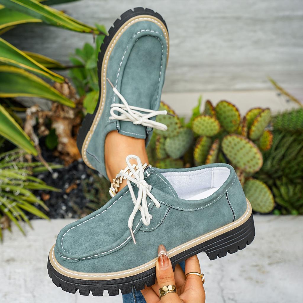 Woman Loafers Casual British Thick Heel Shoes Round Toe Rubber Outsole Sneakers Women Retro Autumn Large Size Shoes Ladies