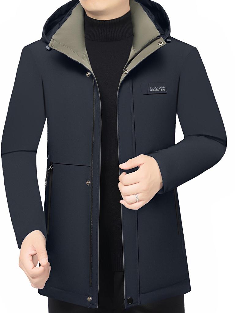 Trendy Men's Winter Hooded Cotton Jacket - Fashionable Business Casual Style, Plus Velvet Warmth for Middle-Aged Dads (2025)