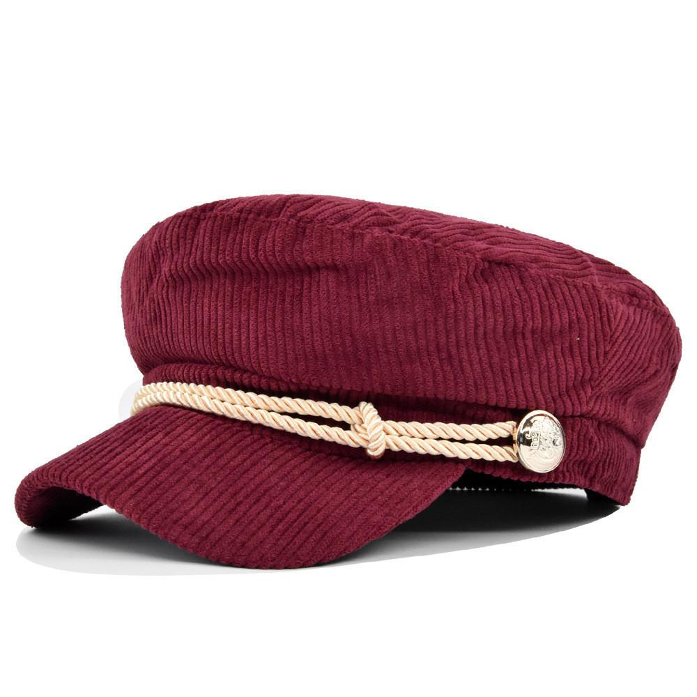 Beret Navy Corduroy Hat Metal Buckle Octagonal Hat Flat Top Hat Material Cotton