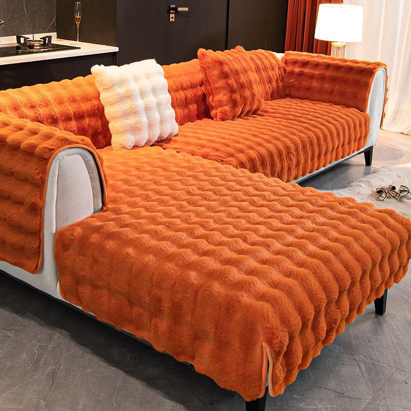 Strictly Selected Cream Wind Rabbit Velvet Sofa Cushion, Thickened Plush Fixed Non-Slip Sofa Cover In Autumn And Winter, New Seat Cushion Cover