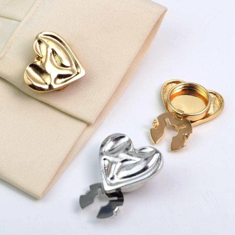 Metallic Heart Alloy Button Covers Decorative Cufflinks Clip for Men Women Uniform Dress Shirt Daily Outfit Decoration