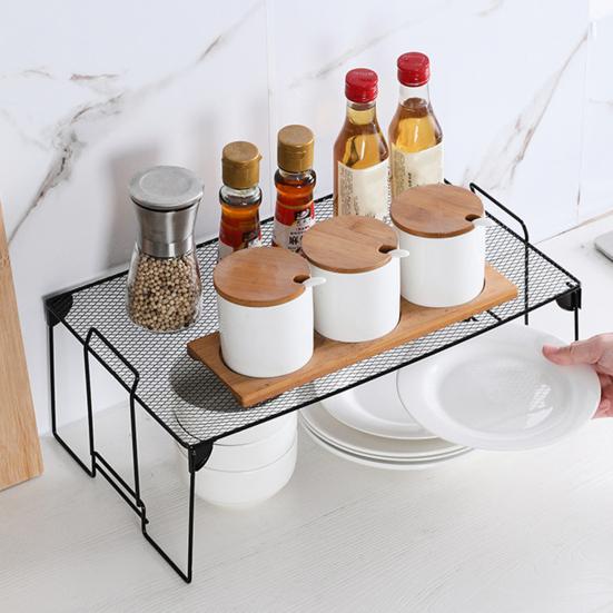 Counter Shelf Foldable Strong Bearing Space Saving Stable Non-slip Handle Multipurpose Iron Fine Mesh Counter Organizer Kitchen Supplies