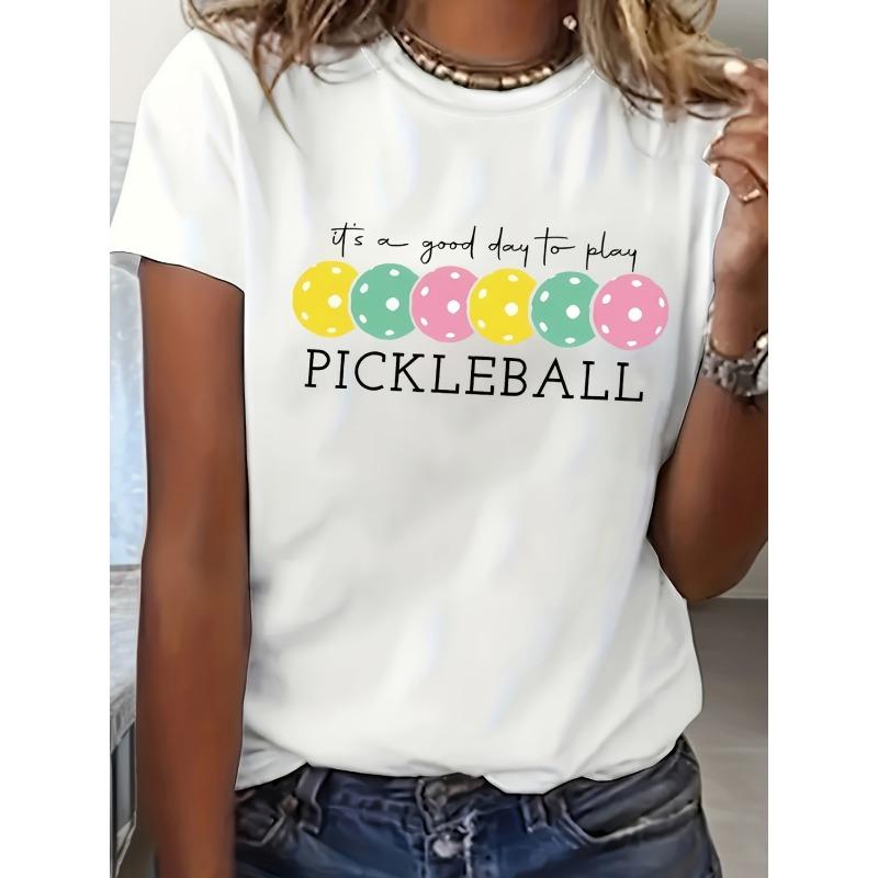Women s  It s a Good Day to Play  Pickleball Print T-Shirt Crew Neck Short Sleeve Summer Casual Sports Top S белый