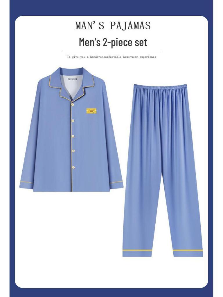 Herren Leichter Luxus Minimalistischer Pyjama - Frühling/Herbst, Langarm, Cardigan, Baumwollimitat, Lässig, Einfach, Lockere Passform, Große Größen Homewear.