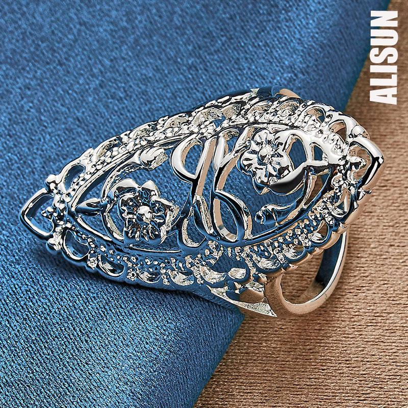 925 Sterling Silber Hohl Geschnitzter Ring Modischer Hochzeitsschmuck