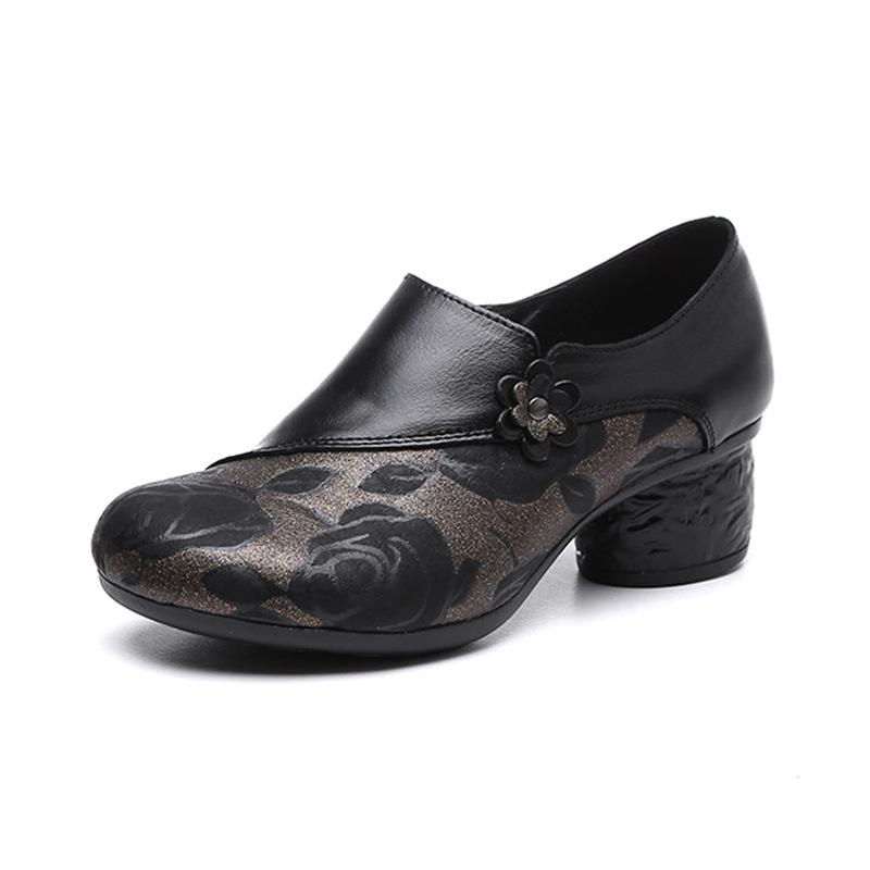 Туфли-лодочки женская обувь из натуральной кожи с принтом новинка 2021 года женская обувь ручной работы на молнии в национальном стиле в ретро-стиле 41 чёрный 2970₽