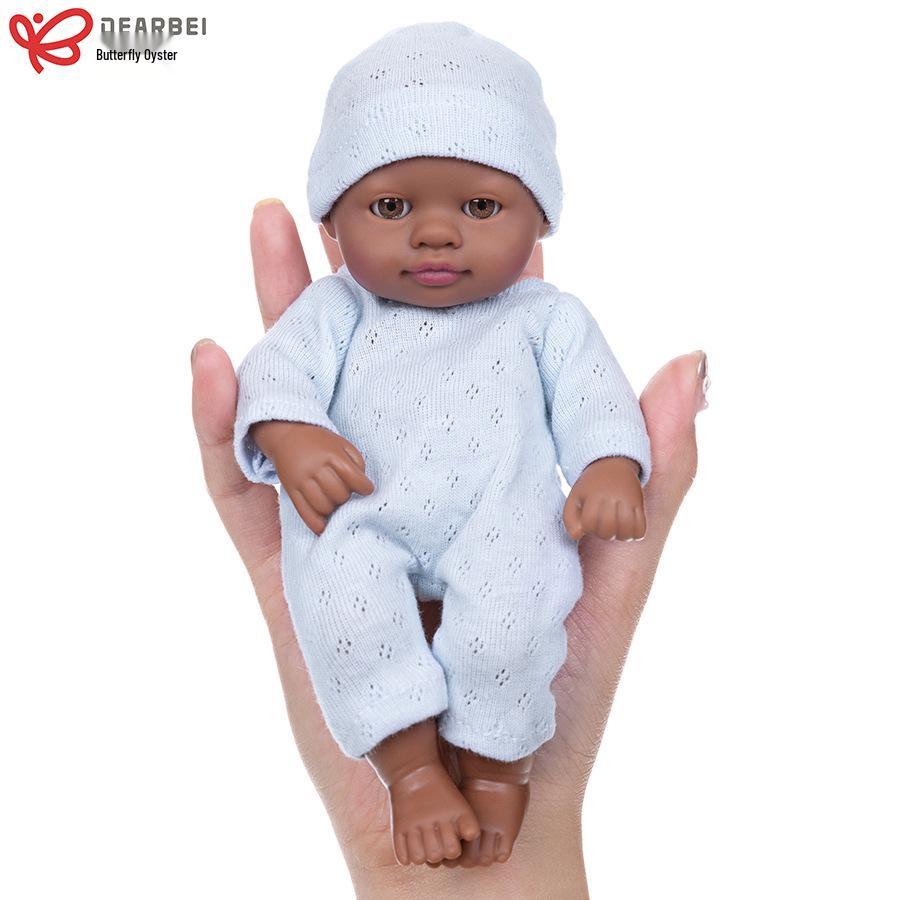 

7-дюймовая виниловая кукла реборн с полным телом - Мягкая успокаивающая мини-кукла 7-inch Black Doll