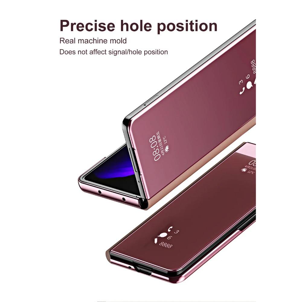 Luxury Side Window Smart Dormancy Case for Samsung Galaxy Z Fold 7 6 5 4 3 Plating Mirror PU Leather Stand Cover for Z Fold 7