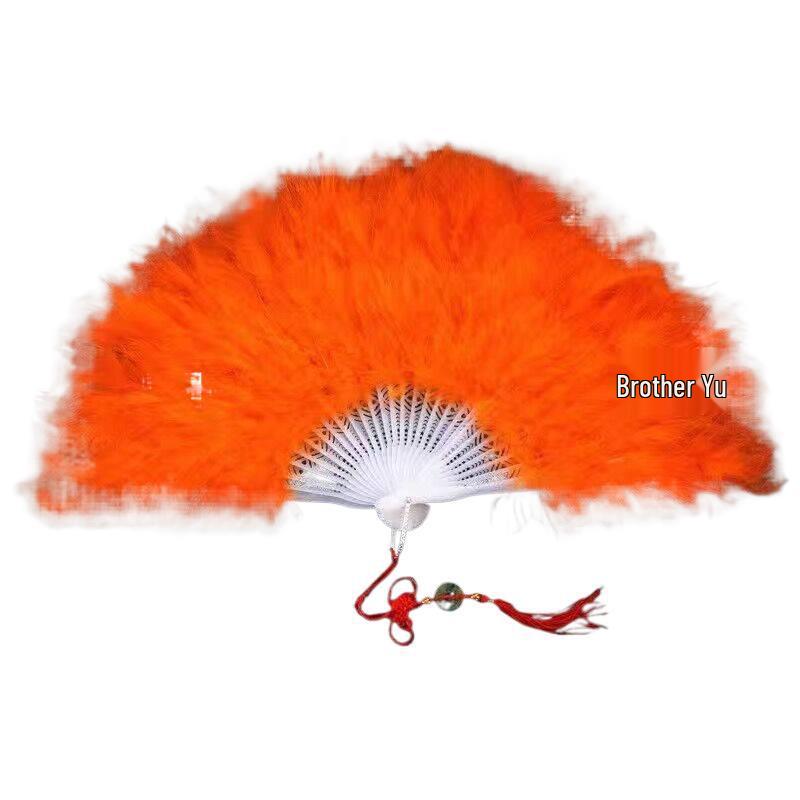 Thickened White Feather Folding Fan - Plush Cheongsam Catwalk & Emperor Night Dance Accessory