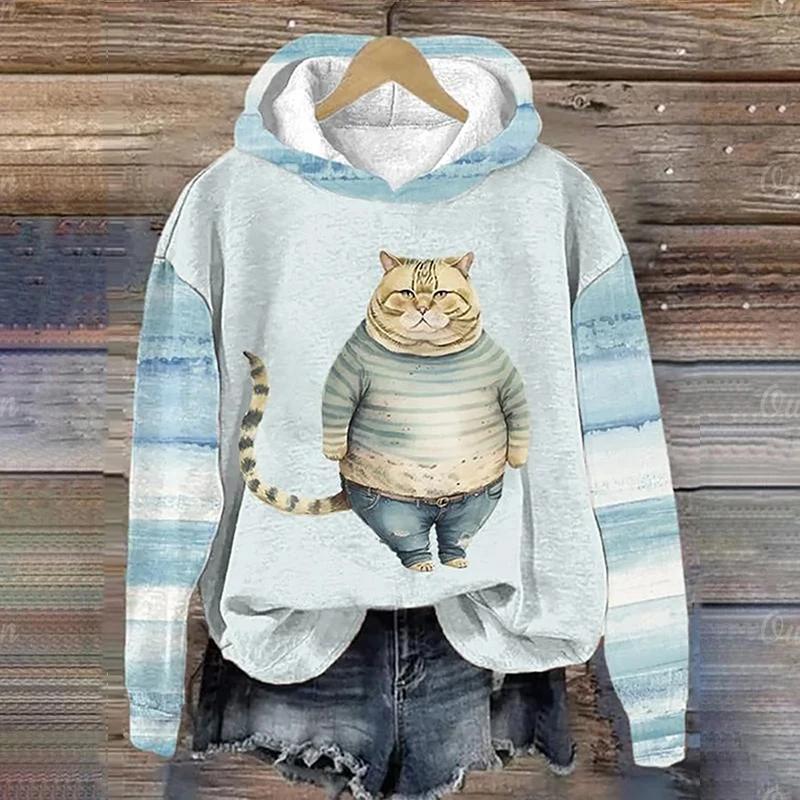 Sudadera con capucha para mujer, divertida sudadera con estampado de animales y gatos kawaii, ropa informal para mujer, sudadera bonita