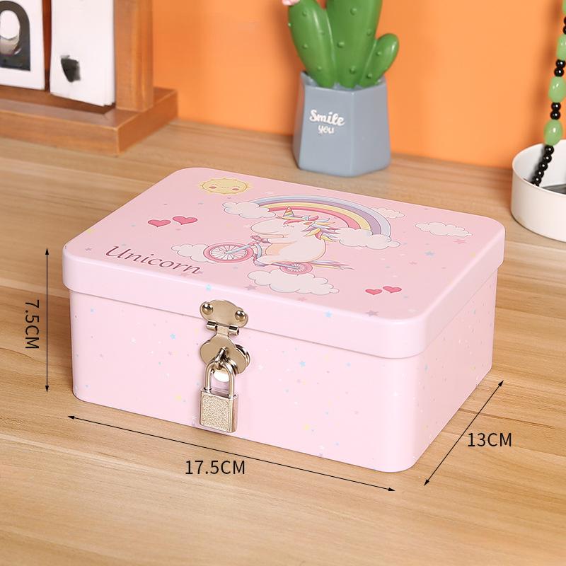 Iron Box with Lock and Key Desktop Storage Box Retro Tinplate Cosmetics ID Storage Household Jewelry Storage Empty Box