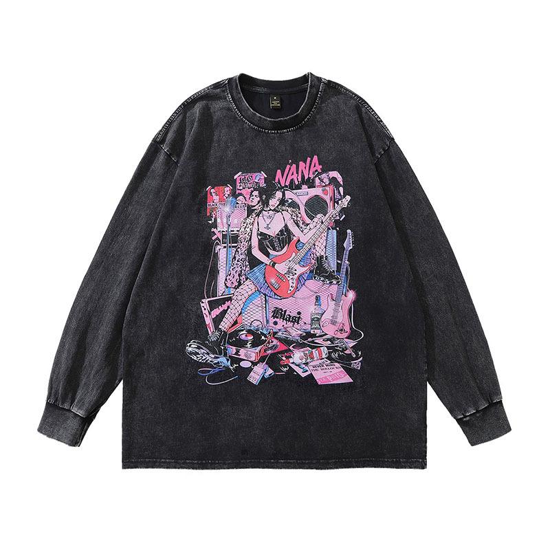 American Trendy Brand Punk Cartoon Print Spice Girl Long-Sleeved T-Shirt Men And Women Oversized High Street Tee