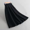 Women Fall Winter Medium Length Elastic High Waist Knitted Skirt Thick Soft Warm Solid Color Loose Big Swing Pocket A-line Skirts